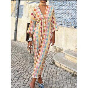 Full Size Printed Deep V-Neck Dress Plus Size